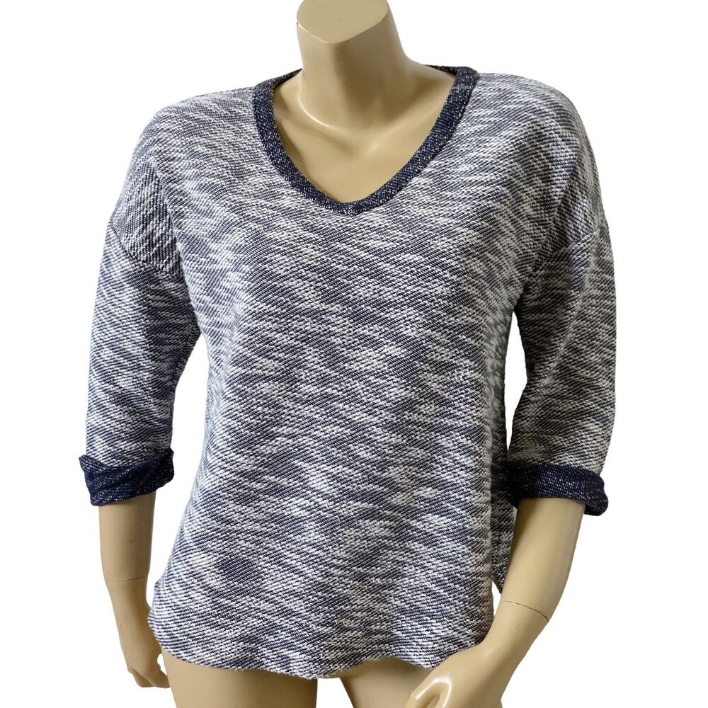COLDWATER CREEK Womens Size XS Blue White Speckled Sweater Knit 3/4 Sleeve Shirt